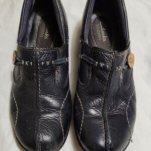 Clarks Sixty Delta Navy Blue Leather Button Slip-On Loafers